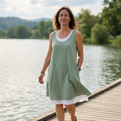 Carla | Vestido sin mangas de dos piezas, holgado y de estilo informal, para mujer