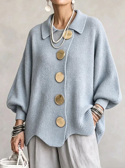Stefania | Cárdigan Oversize con Cuello y Botones Metálicos
