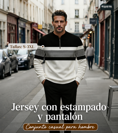 ⌛ Solo quedan 3 días: ¡50 % de descuento en todo! ⏰ Conjunto de hombre: jersey con estampado gráfico y pantalones