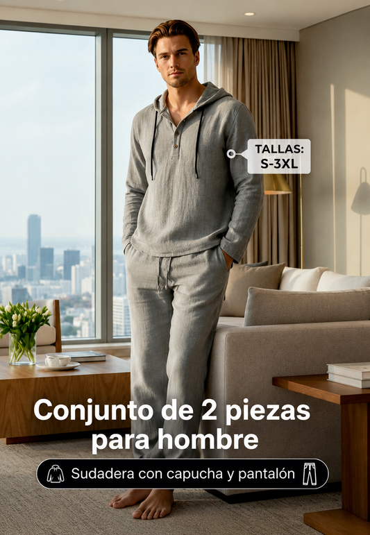 Conjunto de 2 piezas para hombre: camiseta holgada con capucha y pantalones de estilo informal