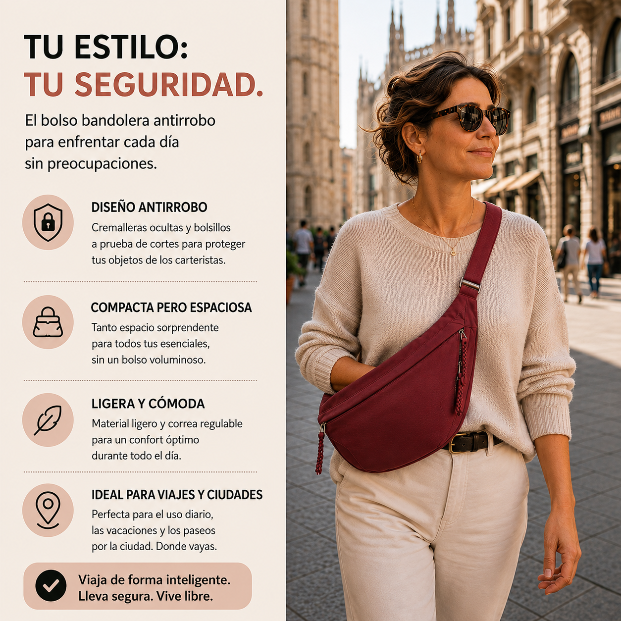 Rosa | Bolso de Hombro Burdeos