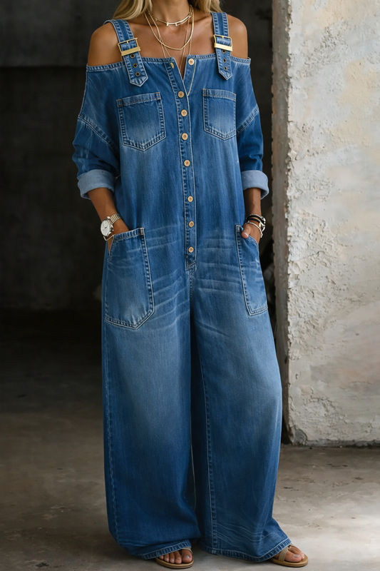 Elisa | Mono en Denim con Hombros Descubiertos