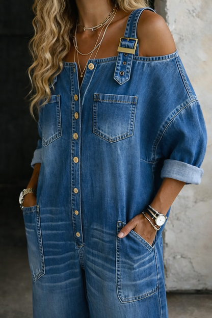 Elisa | Mono en Denim con Hombros Descubiertos