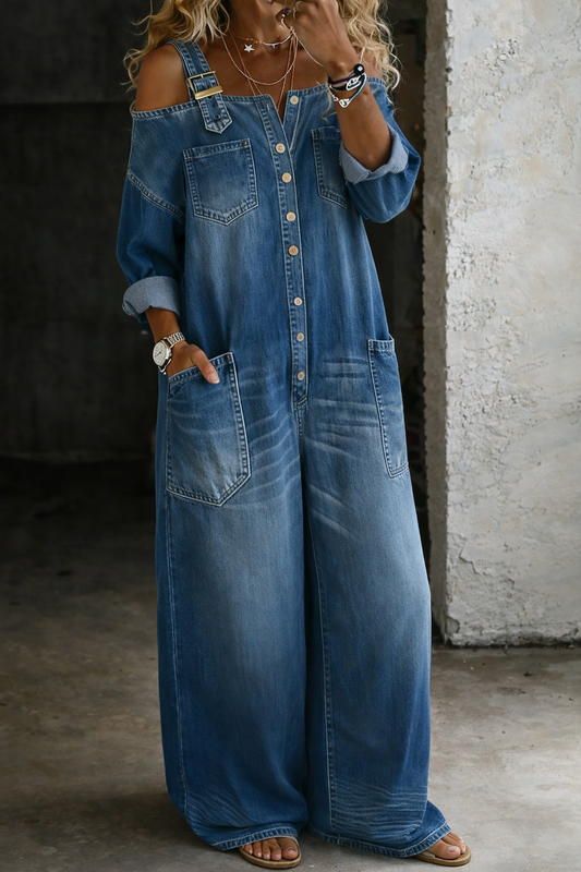 Stefania | Camisa en Denim con Hombros Descubiertos