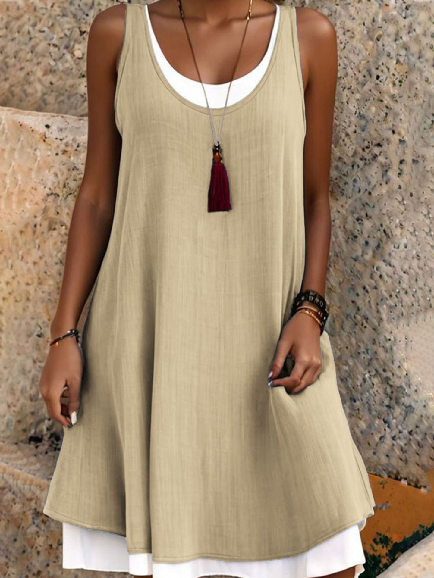 Carla | Vestido sin mangas de dos piezas, holgado y de estilo informal, para mujer