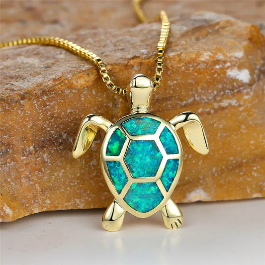Collar con Colgante Tortuga en Ópalo Verde