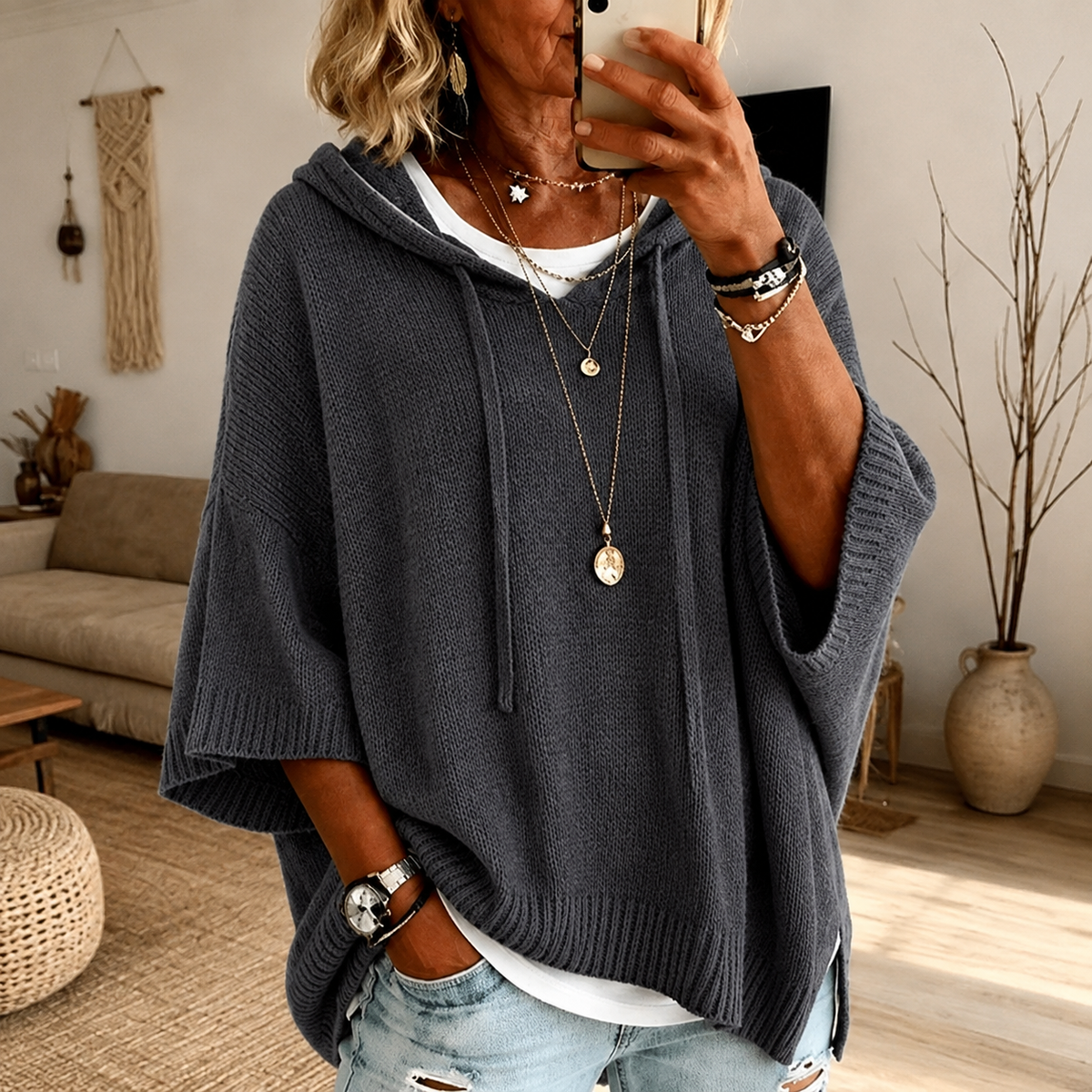 Zenaida | Jersey Poncho Gris Antracita