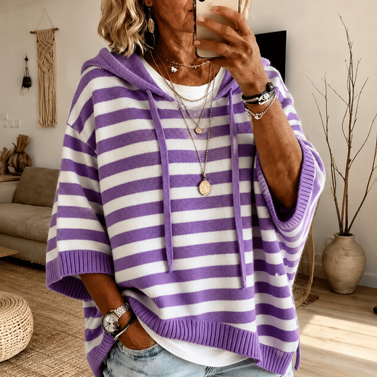 Clara | Jersey Poncho de Rayas Morado