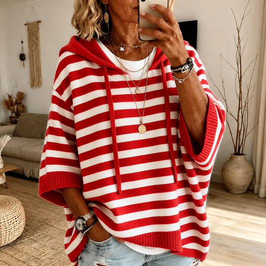Lucrecia | Jersey Poncho de Rayas Rojo
