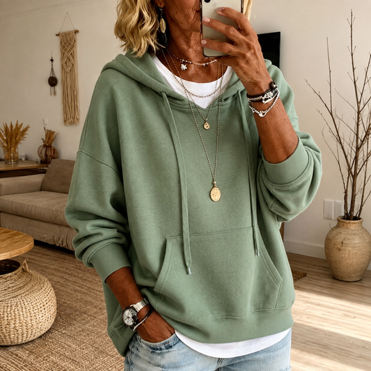 Hilaria | Jersey Oversize con Capucha Verde Salvia
