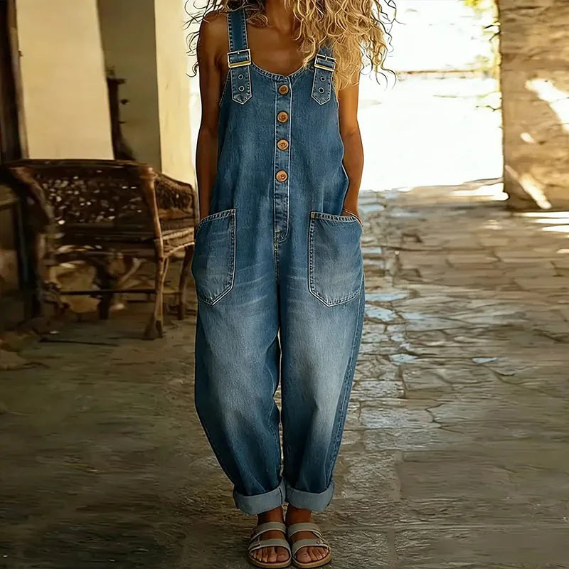 Maria | Conjunto de Algodón Denim Vintage con Tirantes Ajustables