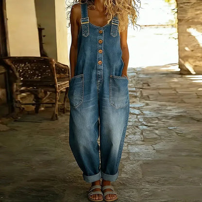 Maria | Conjunto de Algodón Denim Vintage con Tirantes Ajustables