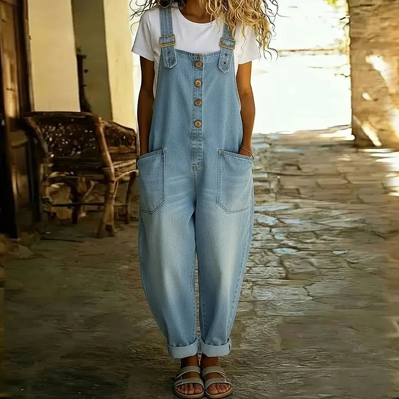 Maria | Conjunto de Algodón Denim Vintage con Tirantes Ajustables