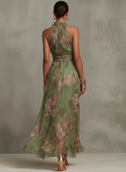 Renata | Vestido Largo Floral con Cuello Halter