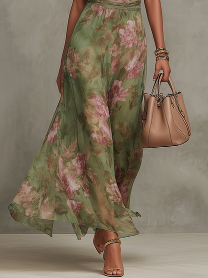 Renata | Vestido Largo Floral con Cuello Halter