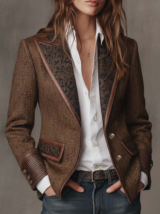Gisela | Blazer con Paneles Estampado de Espiga