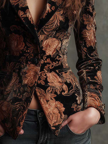 Berta | Blazer Sastre Estampado Floral Negro y Bronce