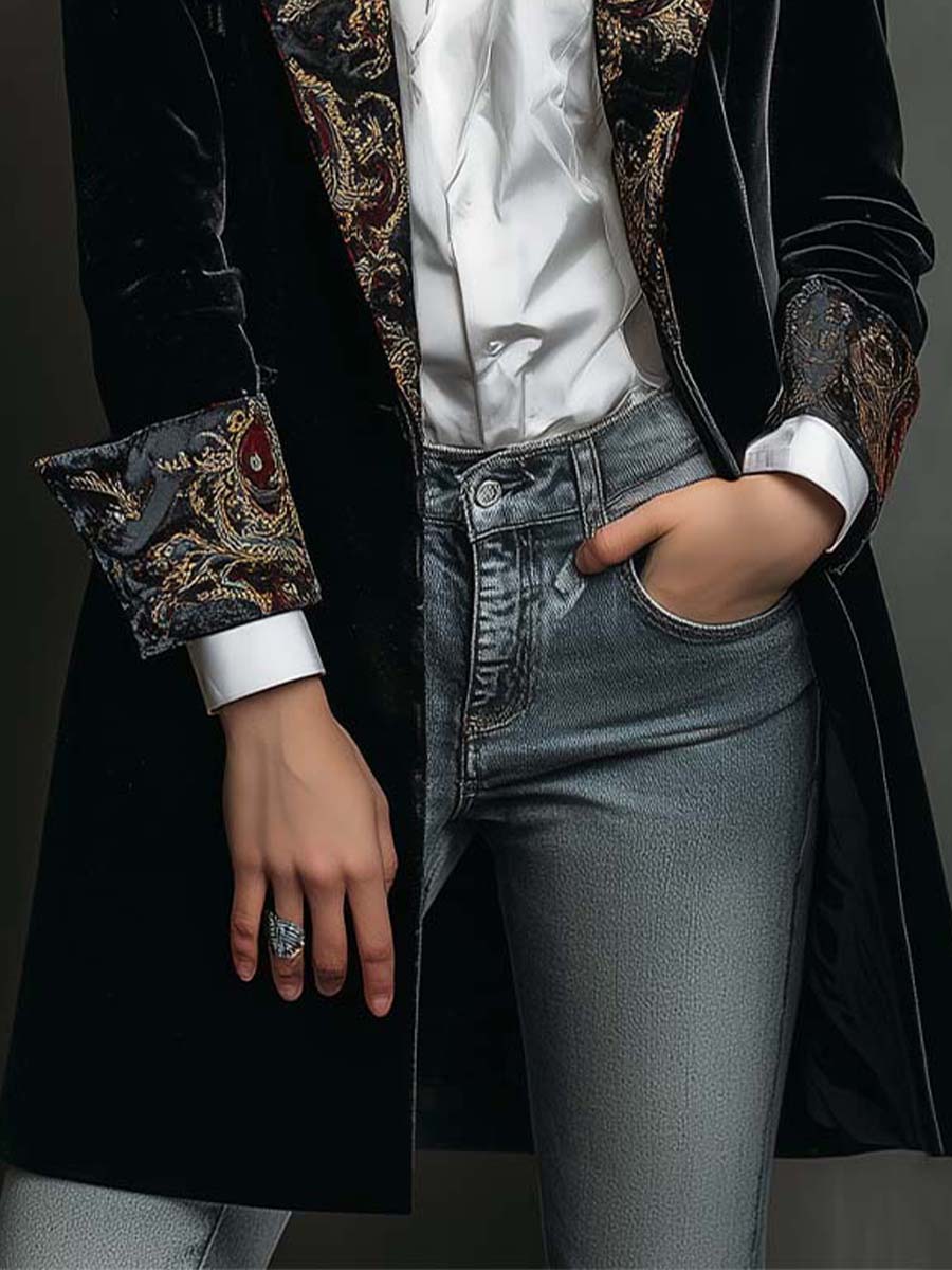 Clementina | Blazer Ajustado con Estampado Barroco Negro