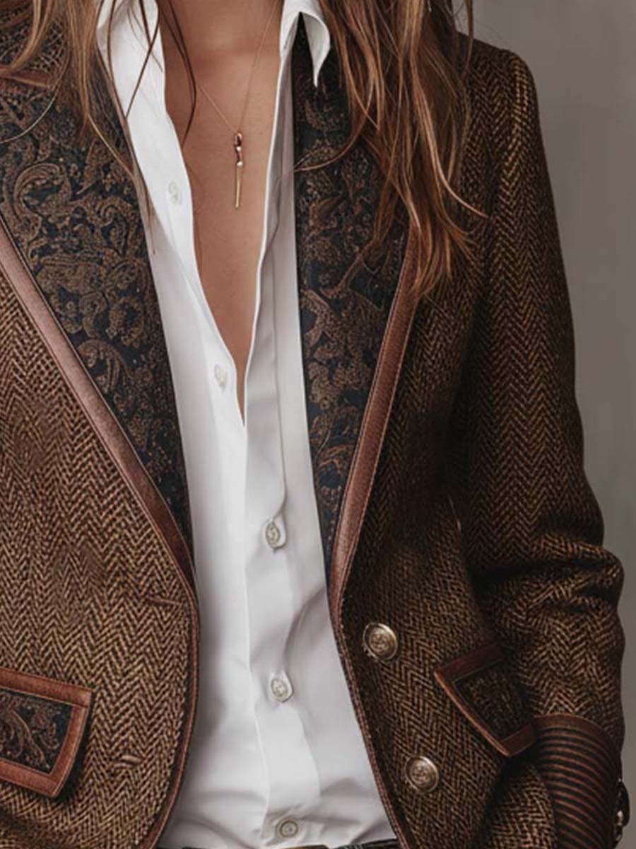 Gisela | Blazer con Paneles Estampado de Espiga