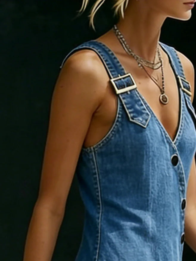 Vera | Vestido Largo en Denim con Botones