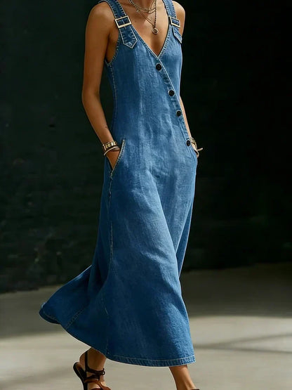 Vera | Vestido Largo en Denim con Botones