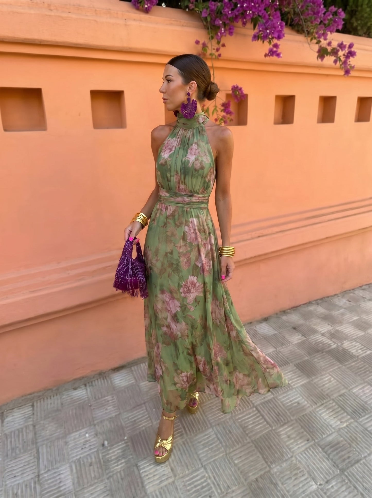 Florencia | Vestido Largo Floral con Escote Profundo