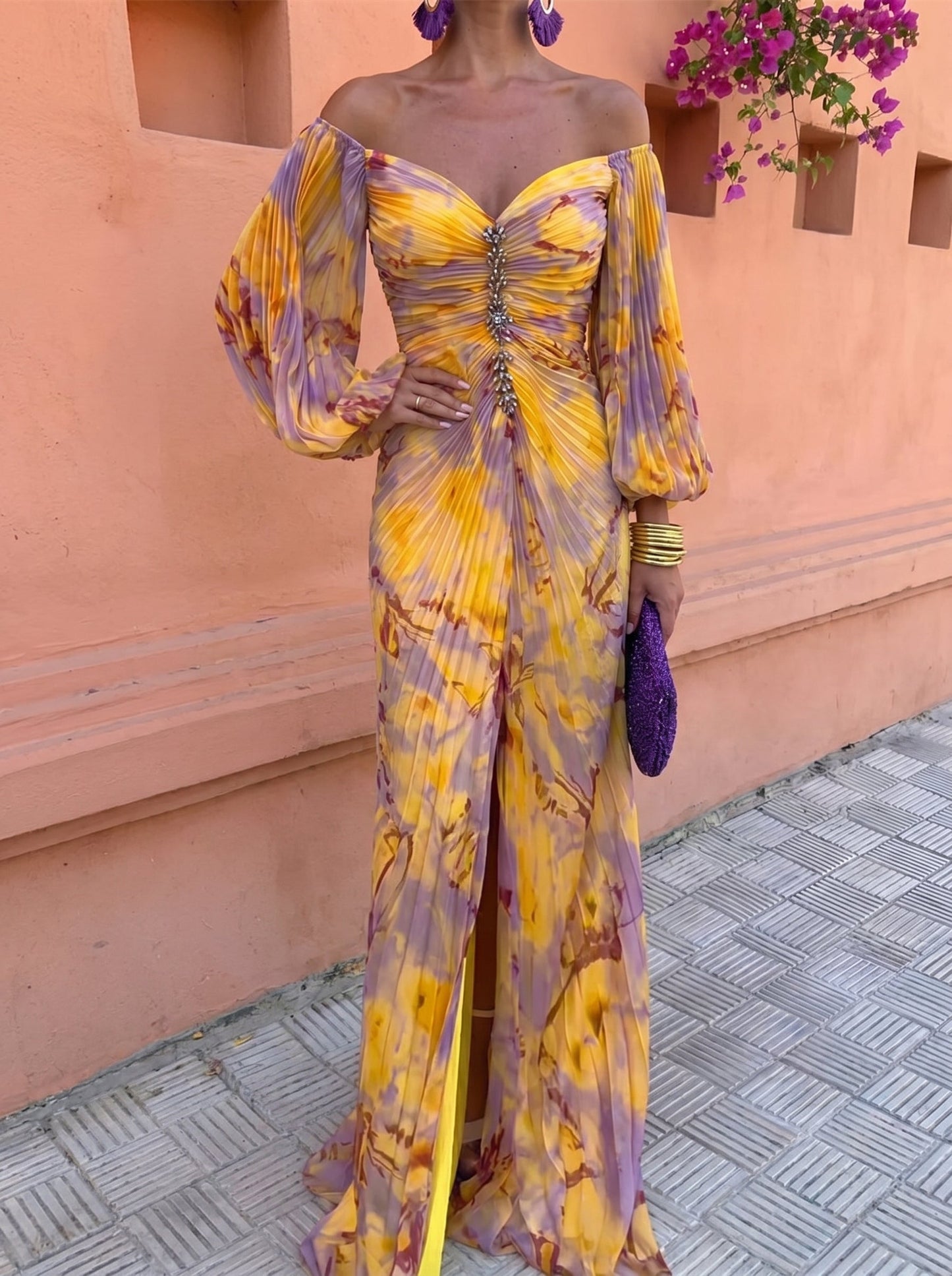 Bela | Vestido Largo Floral con Escote Profundo