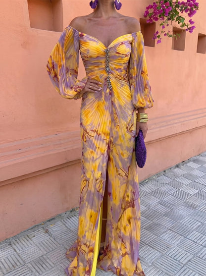 Bela | Vestido Largo Floral con Escote Profundo