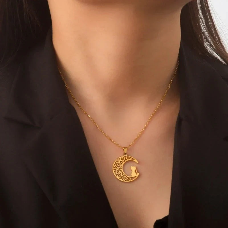 Gato y Luna | Collar con Colgante