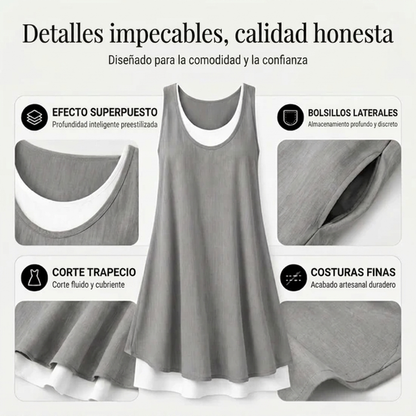 Carla | Vestido sin mangas de dos piezas, holgado y de estilo informal, para mujer
