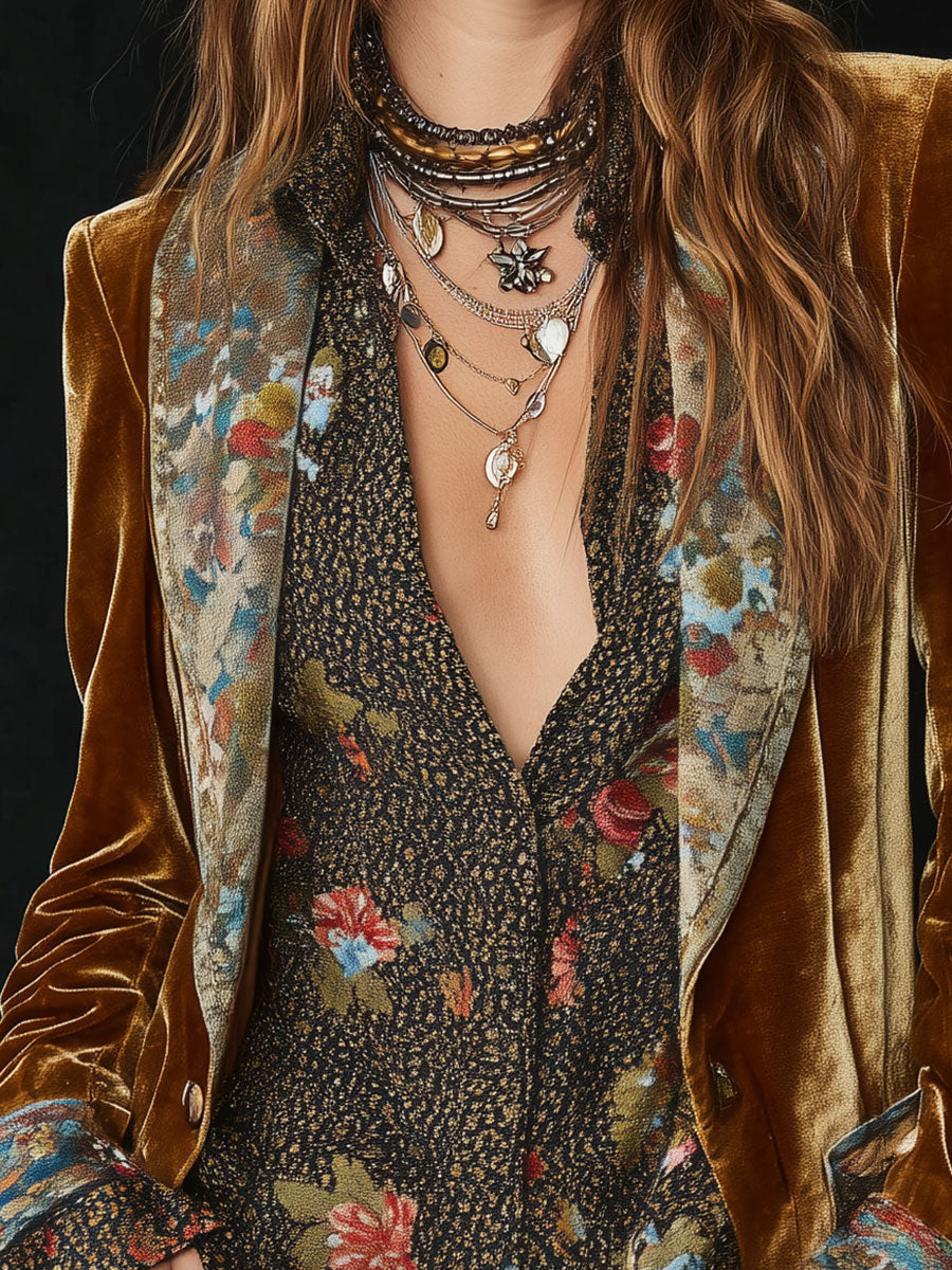 Marcela | Blazer Patchwork Estampado Floral Vintage