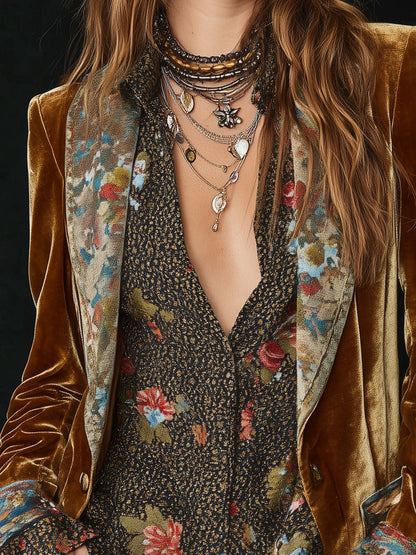 Marcela | Blazer Patchwork Estampado Floral Vintage
