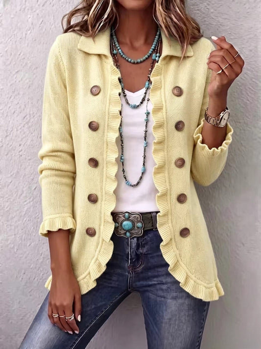 Ornella | Chaqueta de Punto Acanalado Color Crema con Volantes