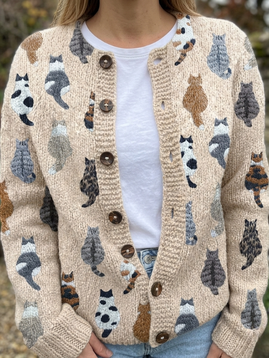 Isabel | Cárdigan Acogedor con Estampado de Gatos