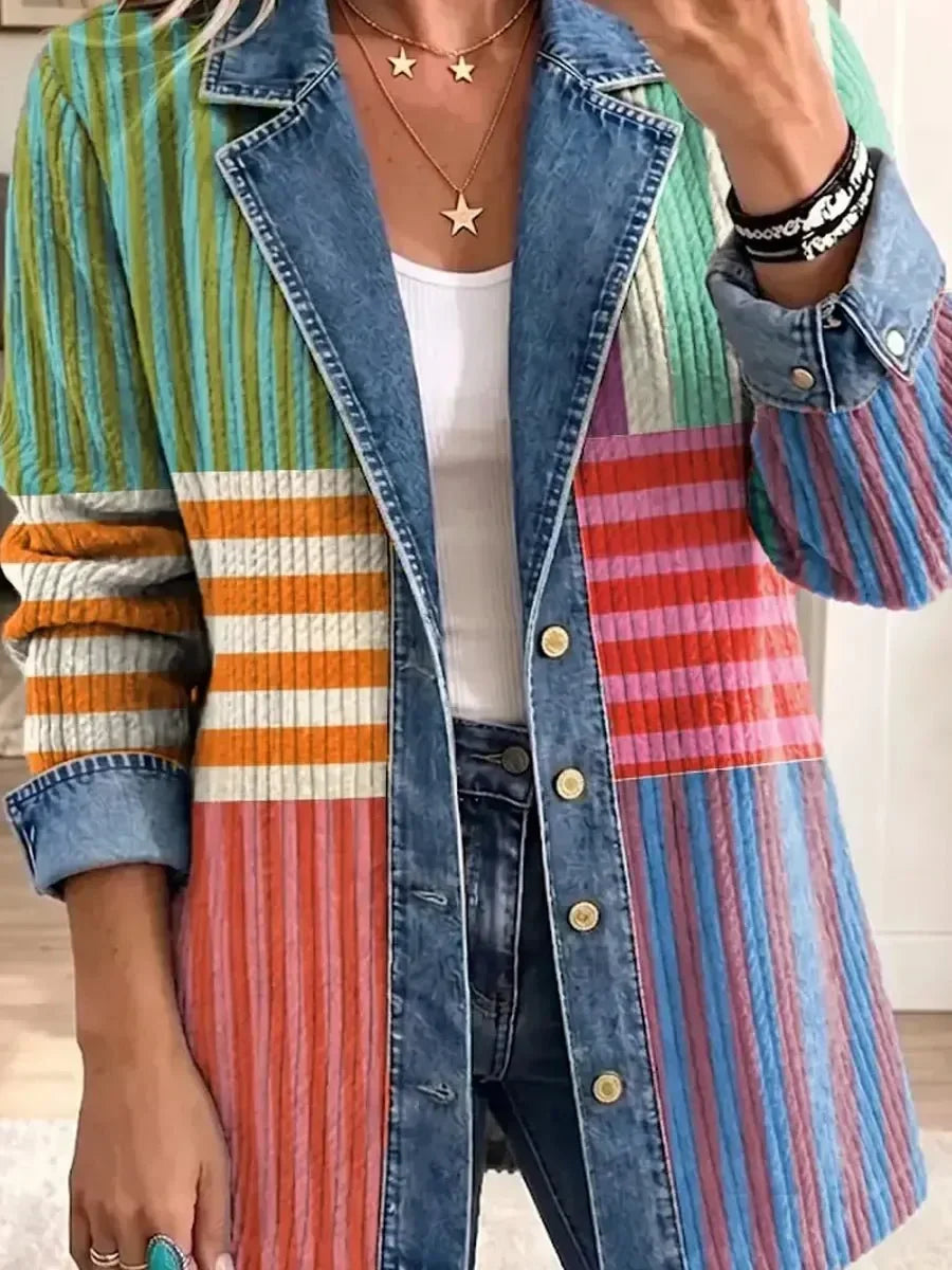 Blanca | Chaqueta Retro con Estampado Geométrico Artístico
