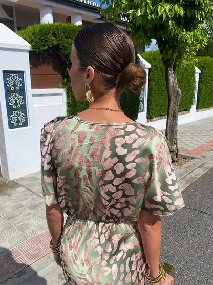 Virginia | Vestido Midi Estampado en Tonos Cobre
