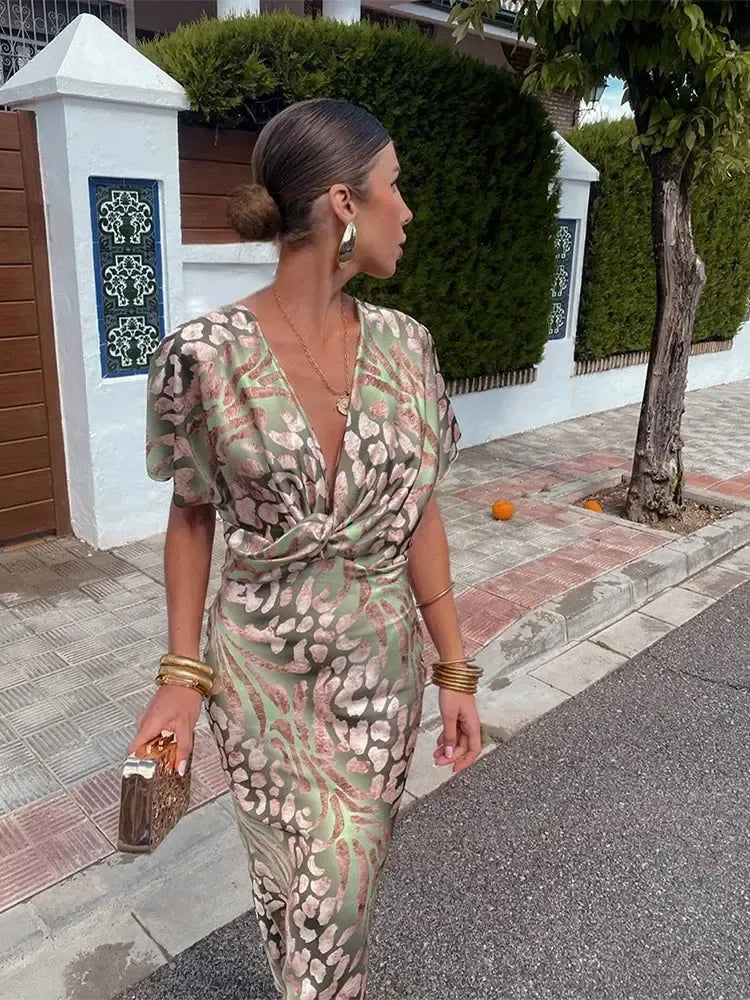 Virginia | Vestido Midi Estampado en Tonos Cobre
