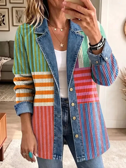 Blanca | Chaqueta Retro con Estampado Geométrico Artístico