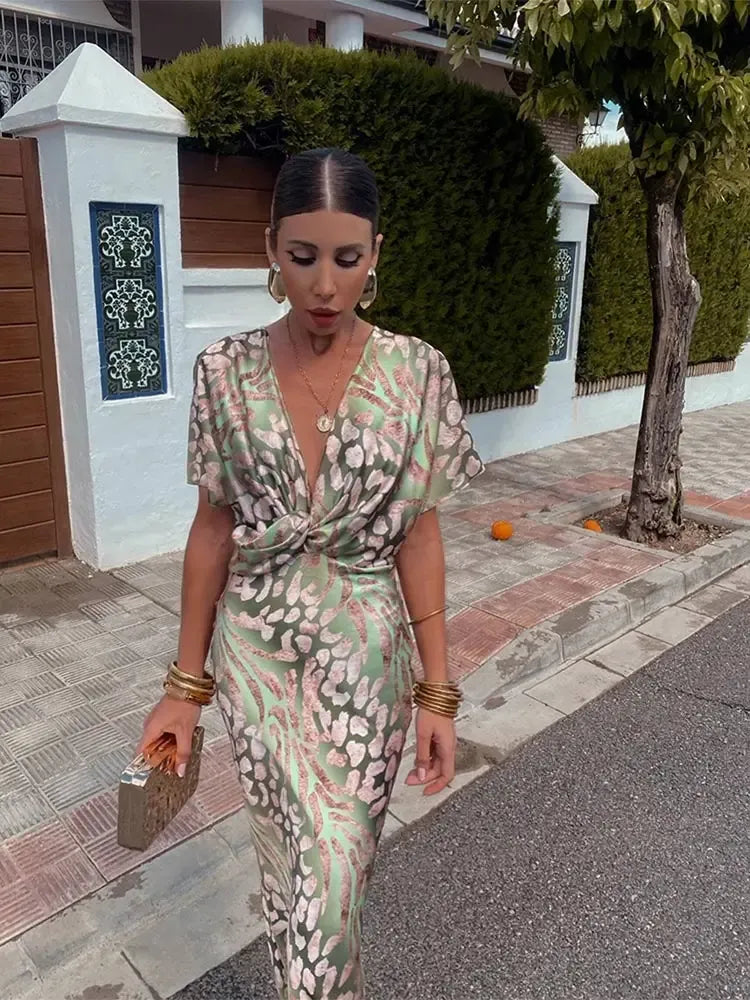 Virginia | Vestido Midi Estampado en Tonos Cobre