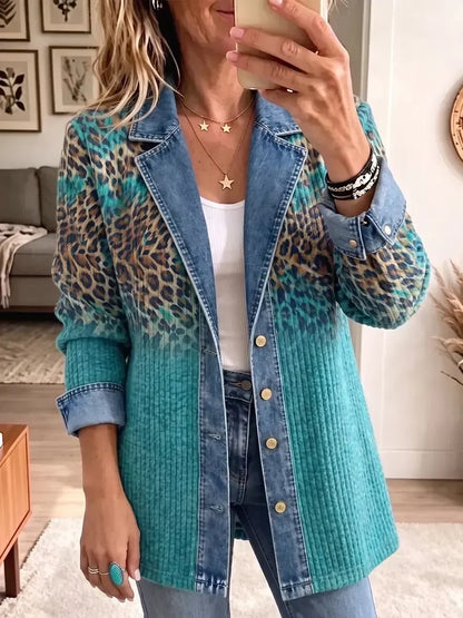 Reyes | Chaqueta Vaquera Elegante Vintage con Estampado de Leopardo