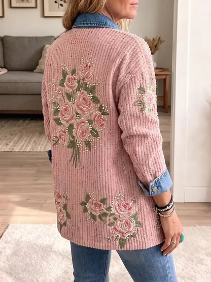 Olga | Blazer Vaquero Patchwork Elegante Vintage de Bloques