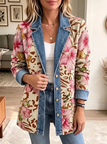Gertrudis | Chaqueta Retro con Estampado Floral y de Leopardo