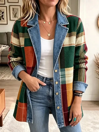 Macarena | Chaqueta Vaquera Casual Retro de Cuadros Artísticos