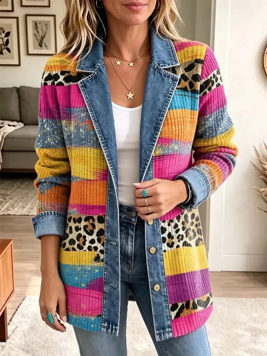 Marta | Chaqueta Vaquera Retro con Estampado de Leopardo en Color