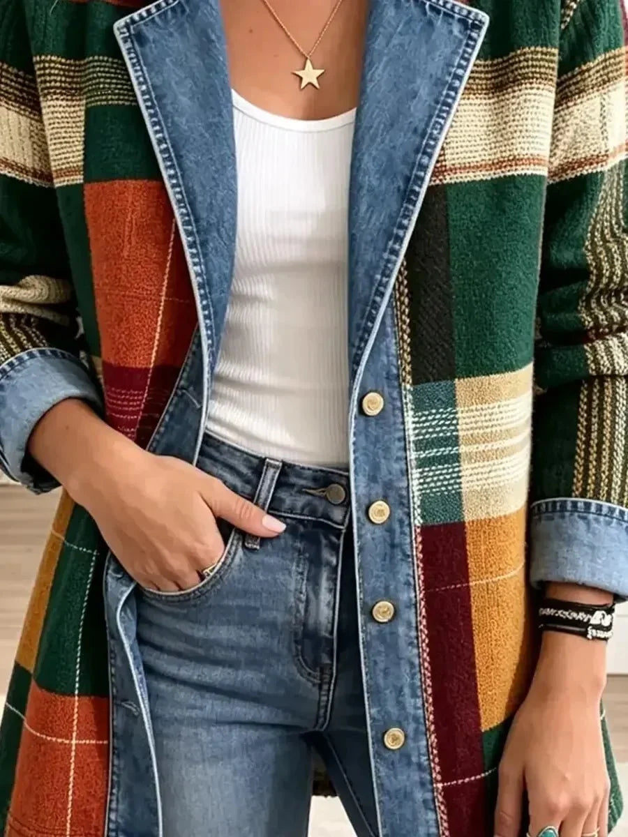 Macarena | Chaqueta Vaquera Casual Retro de Cuadros Artísticos