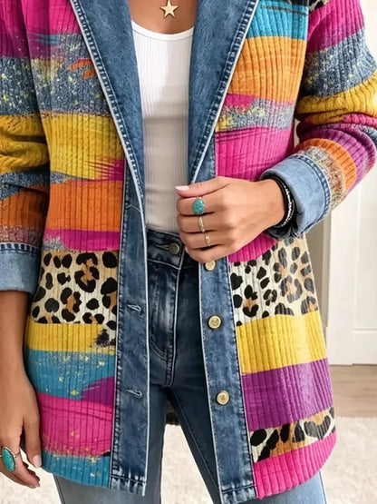 Marta | Chaqueta Vaquera Retro con Estampado de Leopardo en Color