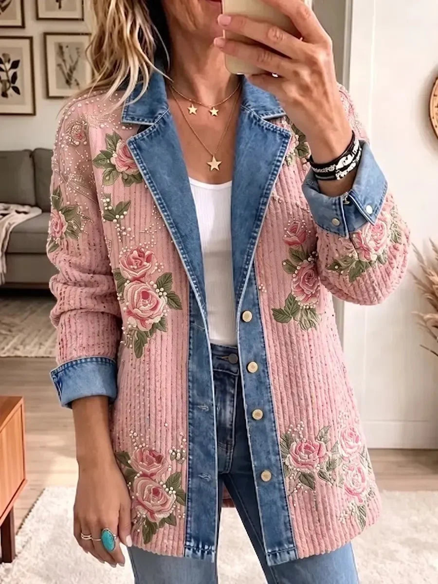 Olga | Blazer Vaquero Patchwork Elegante Vintage de Bloques
