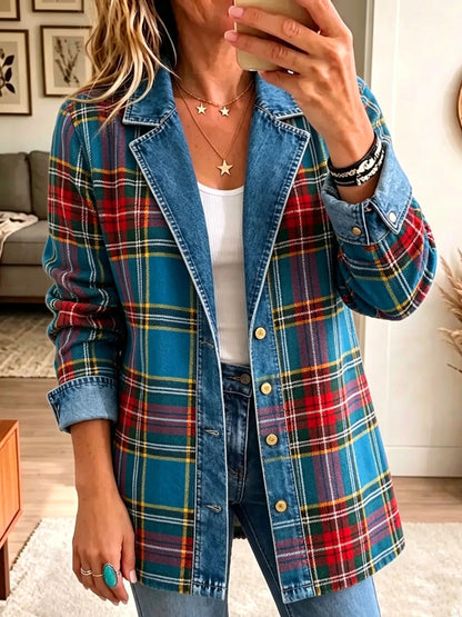 Nuria | Blazer de Tartán con Paneles Vaqueros