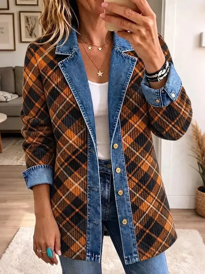 Cándida | Chaqueta Vaquera Vintage con Estampado de Bloques