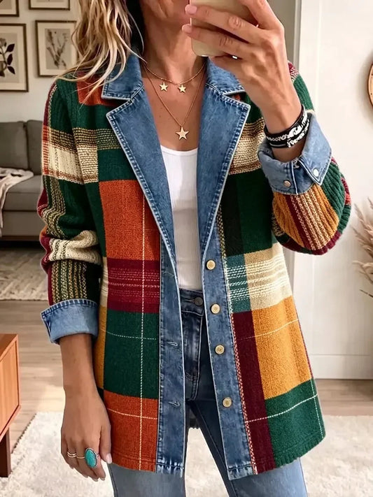 Macarena | Chaqueta Vaquera Casual Retro de Cuadros Artísticos